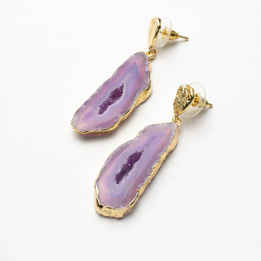 Paarse Geode Oorbellen