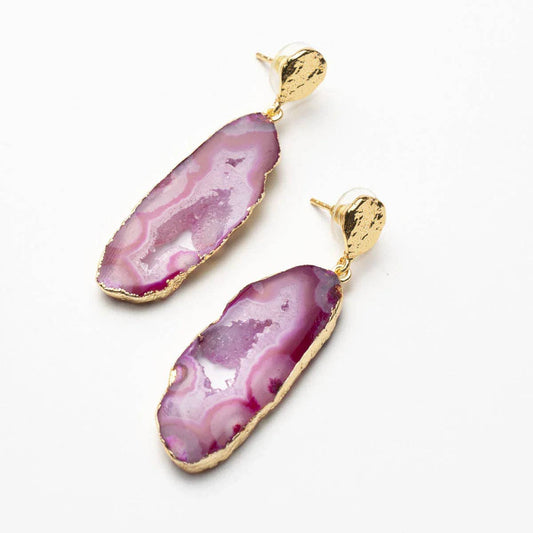 Fuchsia Geode Oorbellen