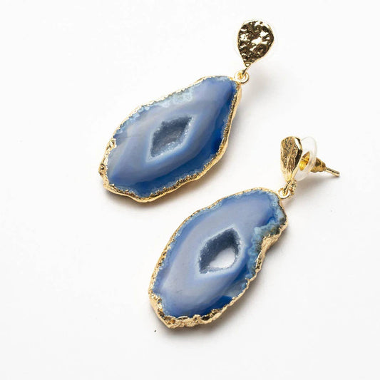 Blauwe Geode Oorbellen
