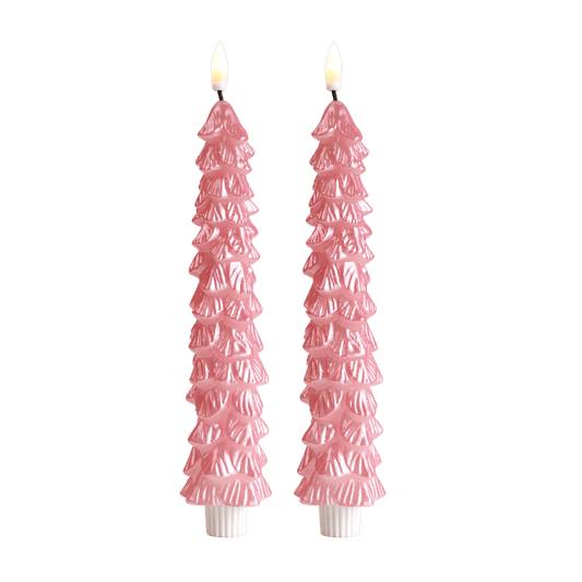 LED X-Mas Tree Candle Pink RC - Set of 2