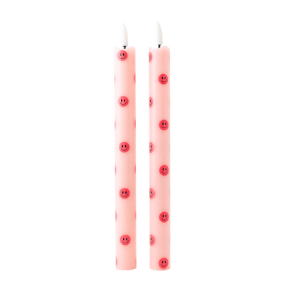 LED Pillar Kaars Smiley Pink - Set of 2