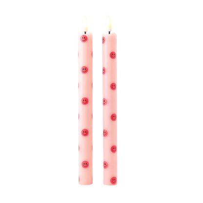 LED Pillar Kaars Smiley Pink - Set of 2