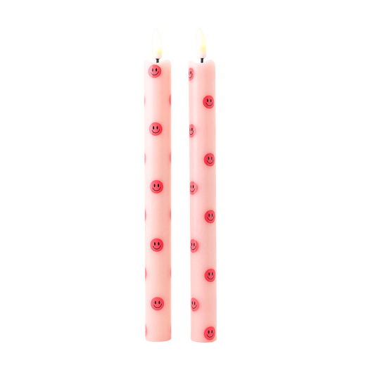 LED Pillar Kaars Smiley Pink - Set of 2