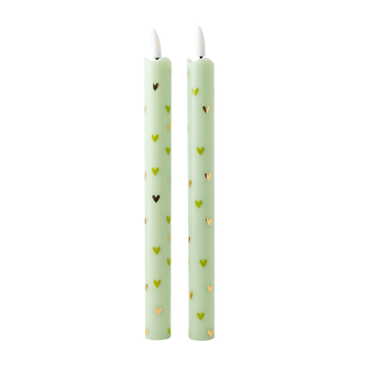 LED-Stumpenkerze Hearts Grün – 2er-Set