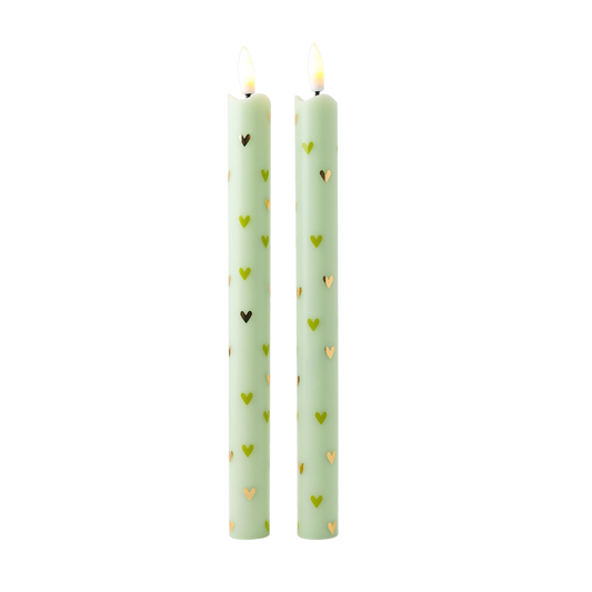 LED Pillar Kaars Hearts Green - Set of 2