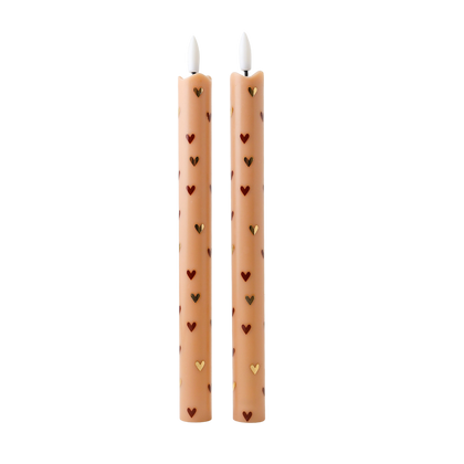 LED-Stumpenkerze Hearts Hellbraun RC - 2er-Set