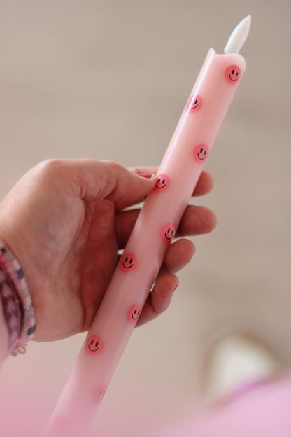LED Pillar Kaars Smiley Pink - Set of 2