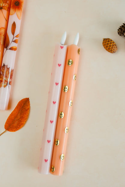 LED-Säulenkerze Happy Orange RC – 2er-Set