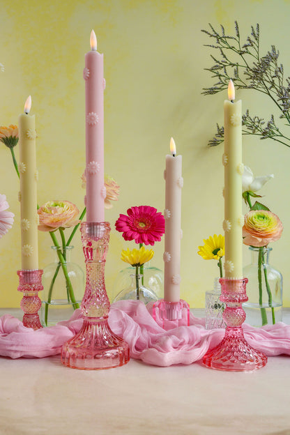 LED Pillar Kaars 3D Floral Sand RC - Set of 2