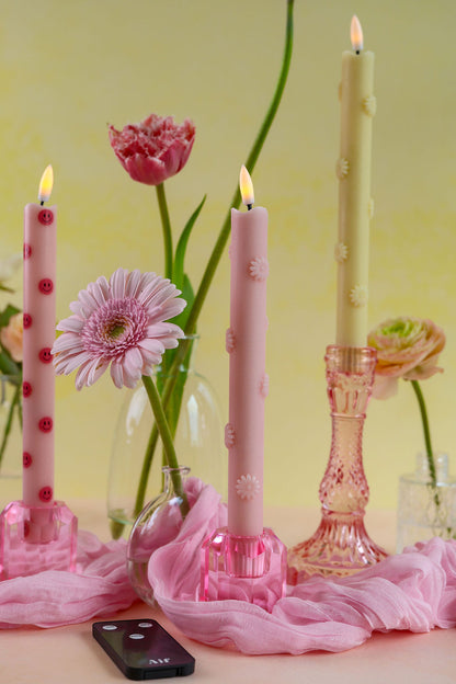 LED Pillar Kaars 3D Floral Sand RC - Set of 2