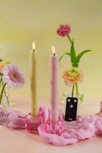 LED Pillar Kaars 3D Floral Sand RC - Set of 2