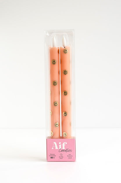 LED-Säulenkerze Happy Orange RC – 2er-Set