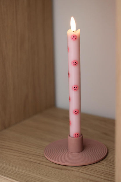 LED Pillar Kaars Smiley Pink - Set of 2