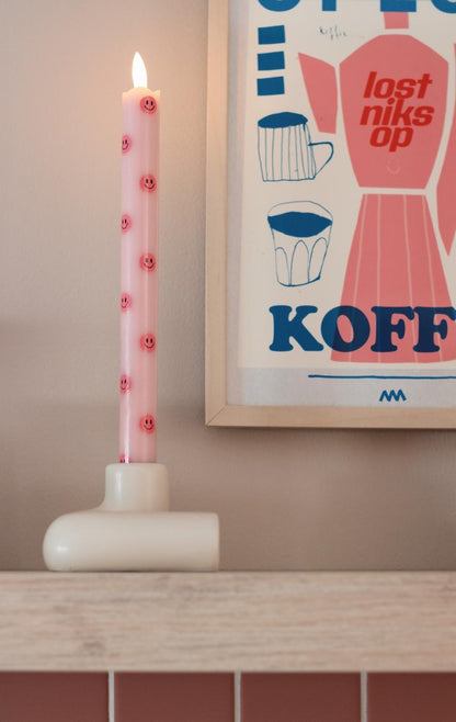 LED Pillar Kaars Smiley Pink - Set of 2